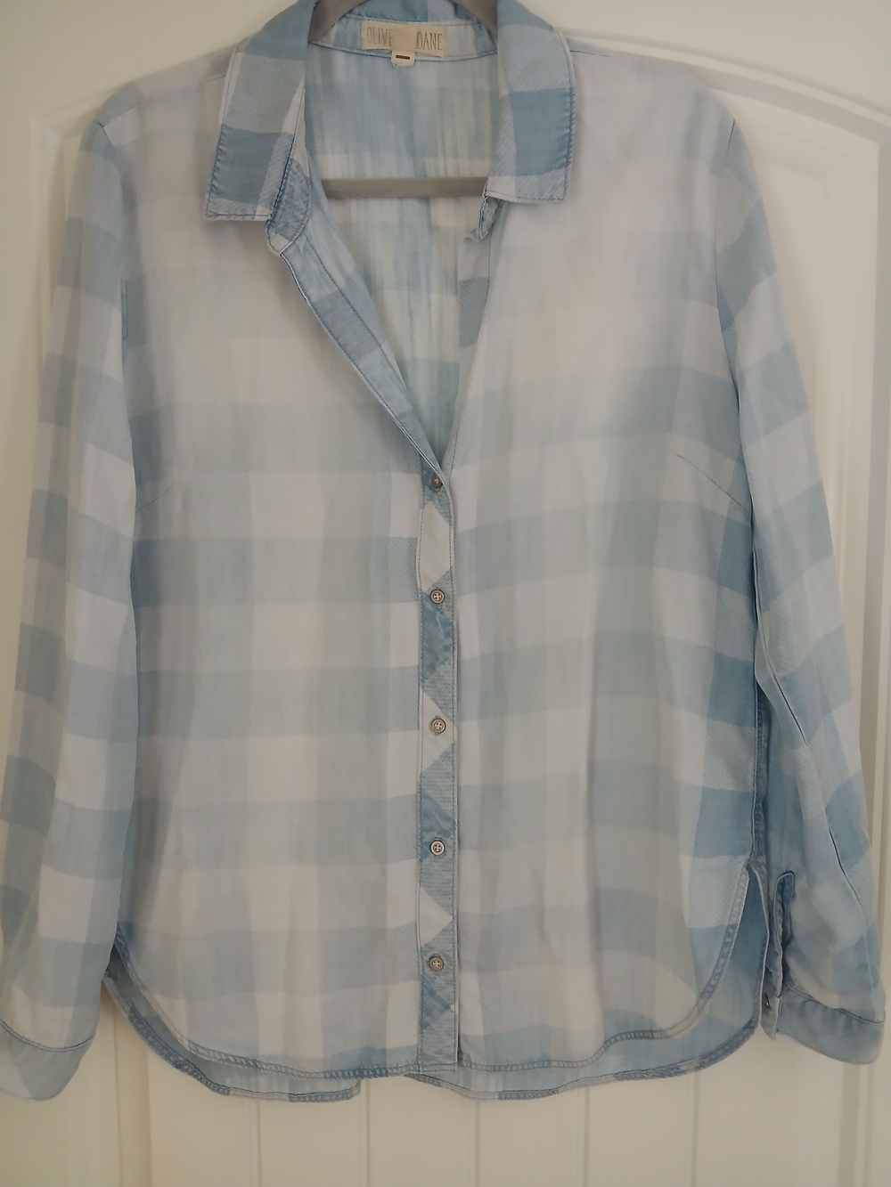 Olive & Sloane Light Blue Plaid Denim Style Casual  Button-Down Shirt